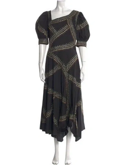 Pre-owned Ulla Johnson Printed Long Dress W/ Tags In Black