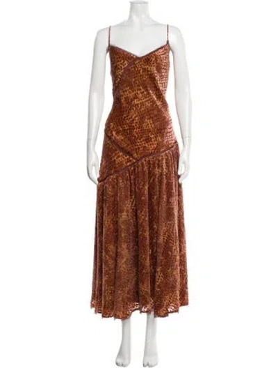 Pre-owned Ulla Johnson Printed Long Dress W/ Tags In Brown