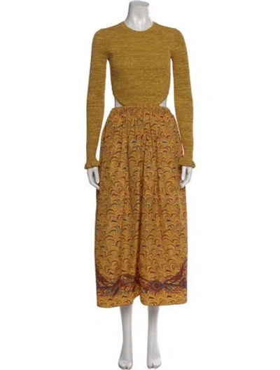 Pre-owned Ulla Johnson Printed Long Dress W/ Tags In Yellow