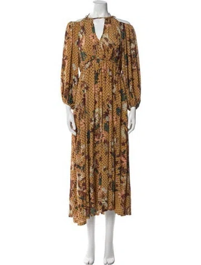 Pre-owned Ulla Johnson Printed Long Dress In Yellow