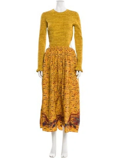 Pre-owned Ulla Johnson Printed Long Dress In Yellow