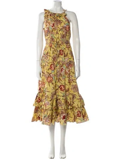 Pre-owned Ulla Johnson Printed Long Dress In Yellow