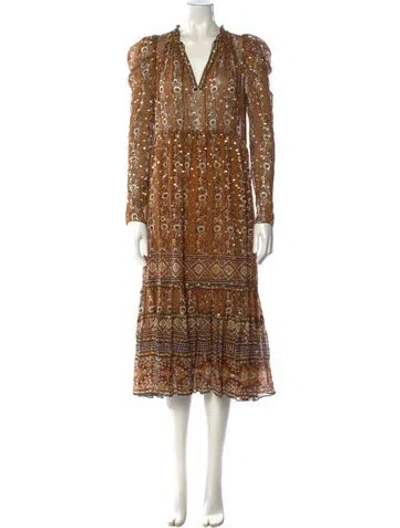 Pre-owned Ulla Johnson Printed Long Dress In Yellow