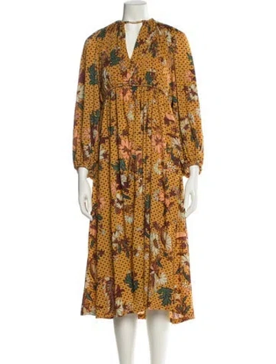 Pre-owned Ulla Johnson Printed Long Dress In Yellow