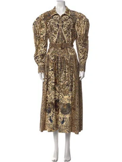 Pre-owned Ulla Johnson Printed Long Dress In Yellow