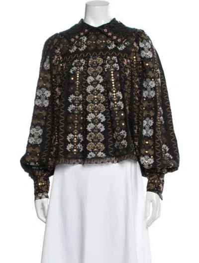 Pre-owned Ulla Johnson Printed Long Sleeve Blouse In Black