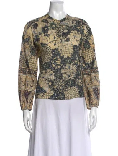 Pre-owned Ulla Johnson Printed Long Sleeve Blouse In Black