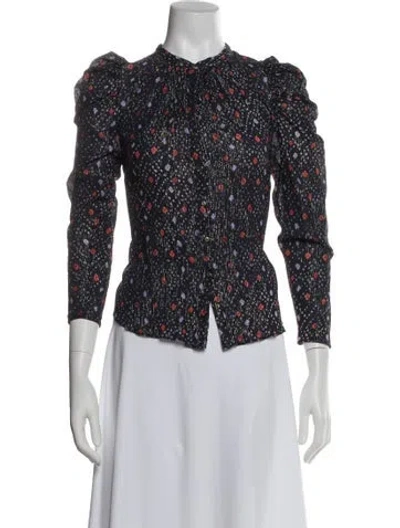 Pre-owned Ulla Johnson Printed Long Sleeve Blouse In Blue