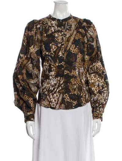 Pre-owned Ulla Johnson Printed Long Sleeve Blouse In Brown