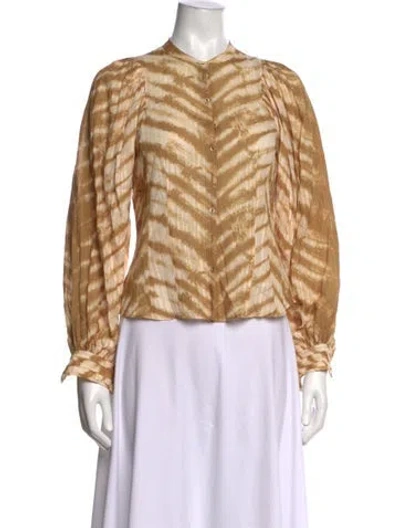Pre-owned Ulla Johnson Printed Long Sleeve Blouse In Brown