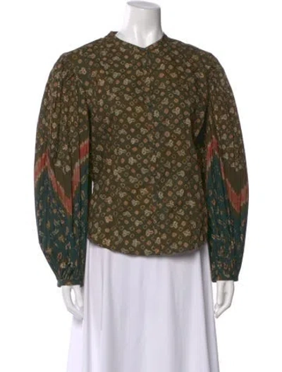 Pre-owned Ulla Johnson Printed Long Sleeve Blouse In Green