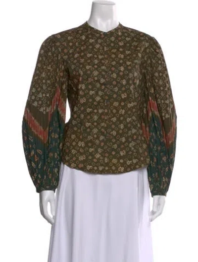 Pre-owned Ulla Johnson Printed Long Sleeve Blouse In Green