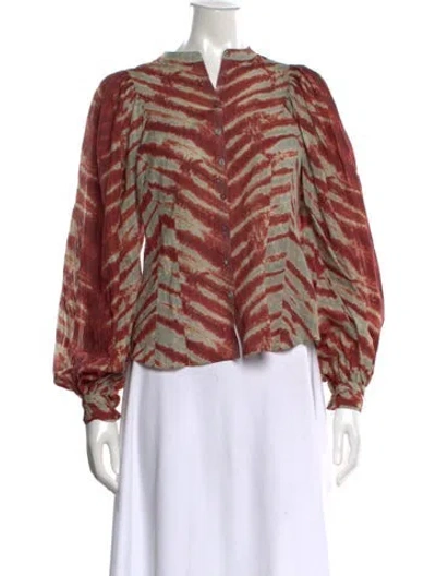 Pre-owned Ulla Johnson Printed Long Sleeve Blouse In Green