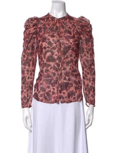 Pre-owned Ulla Johnson Printed Long Sleeve Blouse In Metallic/red