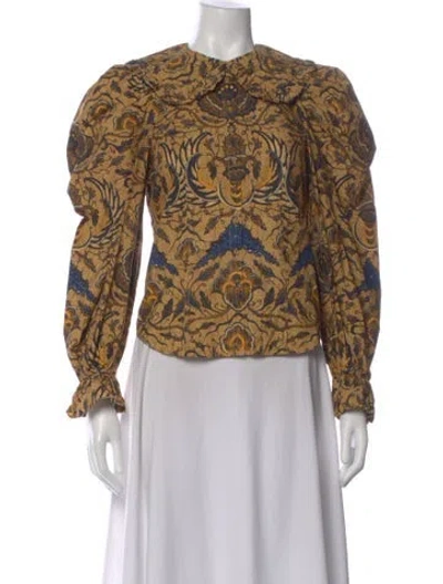 Pre-owned Ulla Johnson Printed Long Sleeve Blouse In Multi