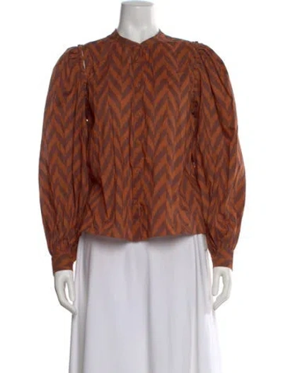 Pre-owned Ulla Johnson Printed Long Sleeve Blouse W/ Tags In Brown