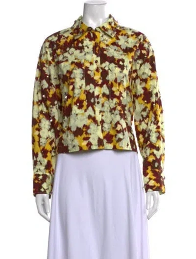 Pre-owned Ulla Johnson Printed Long Sleeve Blouse W/ Tags In Yellow