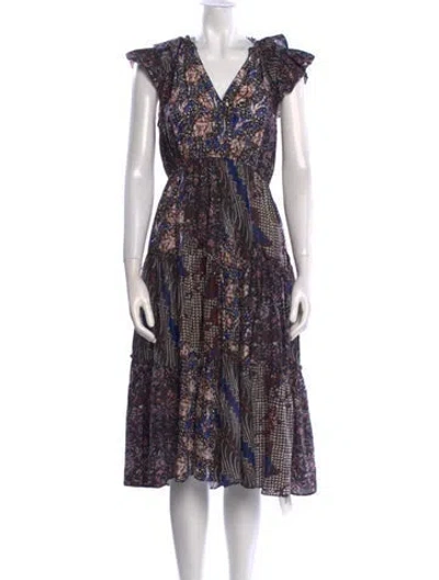 Pre-owned Ulla Johnson Printed Midi Length Dress In Black