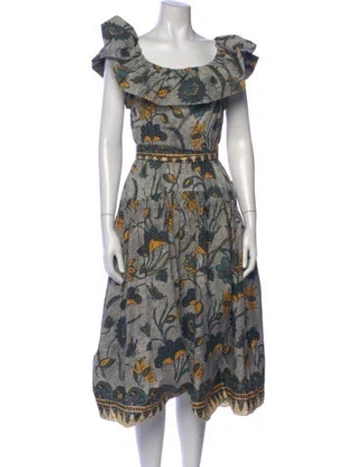 Pre-owned Ulla Johnson Printed Midi Length Dress In Black