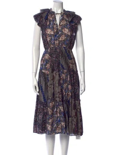 Pre-owned Ulla Johnson Printed Midi Length Dress In Black