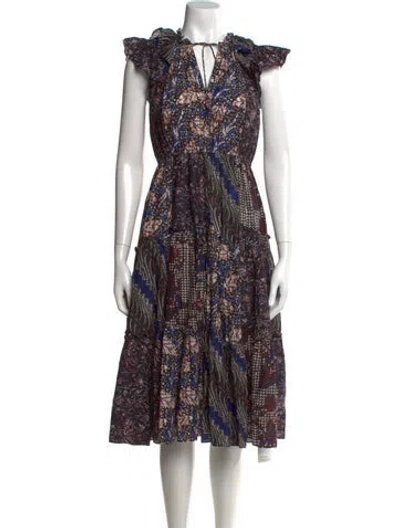 Pre-owned Ulla Johnson Printed Midi Length Dress In Black