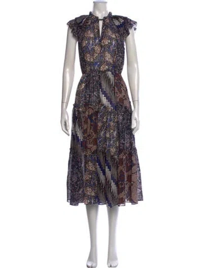 Pre-owned Ulla Johnson Printed Midi Length Dress In Black