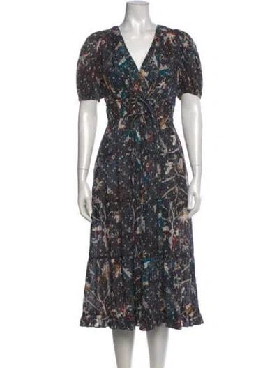 Pre-owned Ulla Johnson Printed Midi Length Dress In Blue