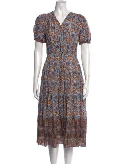 Pre-owned Ulla Johnson Printed Midi Length Dress In Blue
