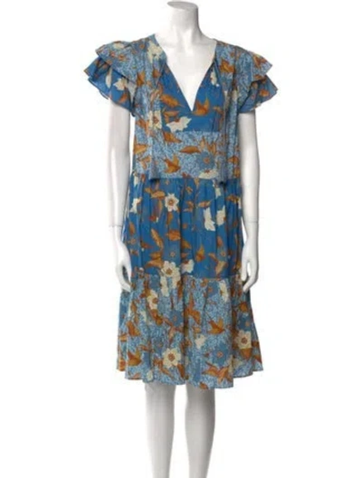 Pre-owned Ulla Johnson Printed Midi Length Dress In Blue