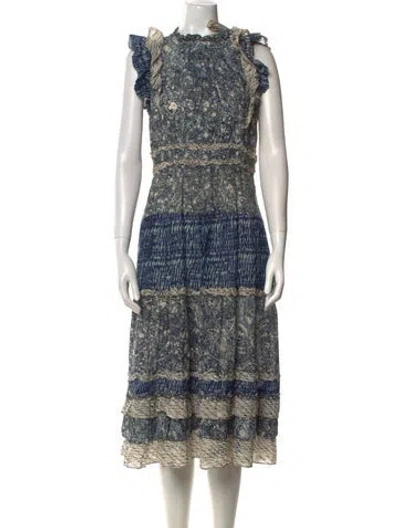 Pre-owned Ulla Johnson Printed Midi Length Dress In Blue