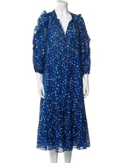 Pre-owned Ulla Johnson Printed Midi Length Dress In Blue