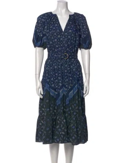 Pre-owned Ulla Johnson Printed Midi Length Dress In Blue