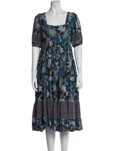 Pre-owned Ulla Johnson Printed Midi Length Dress In Blue