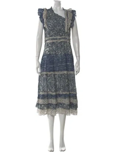 Pre-owned Ulla Johnson Printed Midi Length Dress In Blue