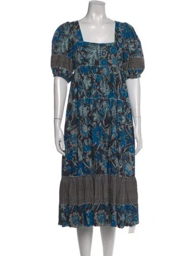 Pre-owned Ulla Johnson Printed Midi Length Dress In Blue
