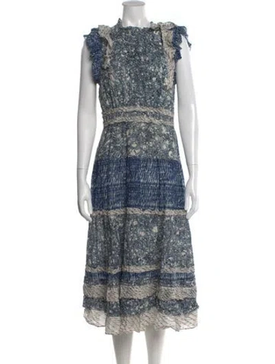 Pre-owned Ulla Johnson Printed Midi Length Dress In Blue