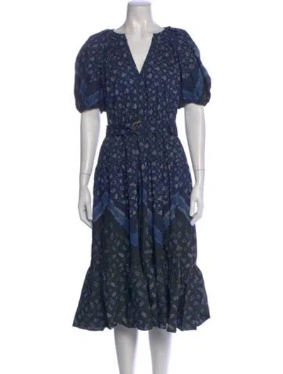 Pre-owned Ulla Johnson Printed Midi Length Dress In Blue