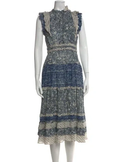Pre-owned Ulla Johnson Printed Midi Length Dress In Blue