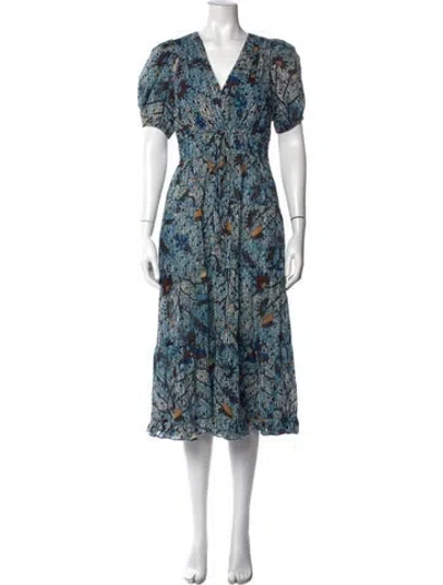 Pre-owned Ulla Johnson Printed Midi Length Dress In Blue