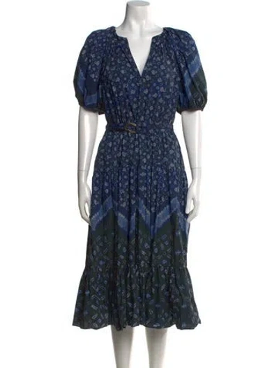 Pre-owned Ulla Johnson Printed Midi Length Dress In Blue
