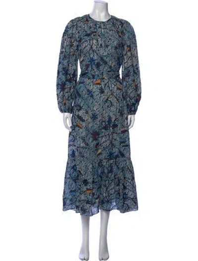 Pre-owned Ulla Johnson Printed Midi Length Dress In Blue