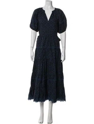 Pre-owned Ulla Johnson Printed Midi Length Dress In Blue