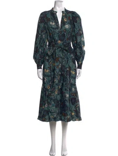 Pre-owned Ulla Johnson Printed Midi Length Dress In Blue