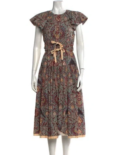 Pre-owned Ulla Johnson Printed Midi Length Dress In Blue