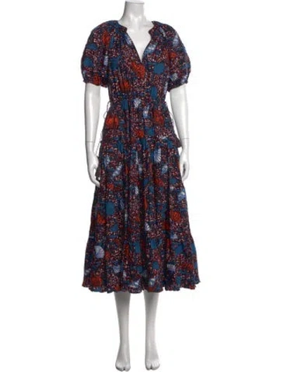 Pre-owned Ulla Johnson Printed Midi Length Dress In Blue/red