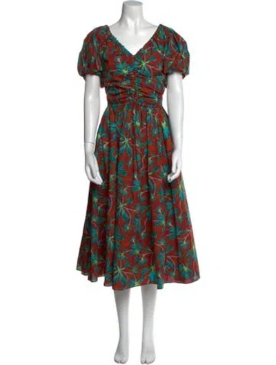 Pre-owned Ulla Johnson Printed Midi Length Dress In Brown