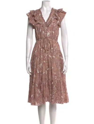 Pre-owned Ulla Johnson Printed Midi Length Dress In Brown