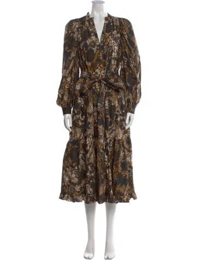 Pre-owned Ulla Johnson Printed Midi Length Dress In Brown