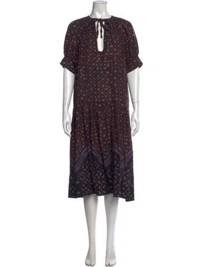 Pre-owned Ulla Johnson Printed Midi Length Dress In Brown