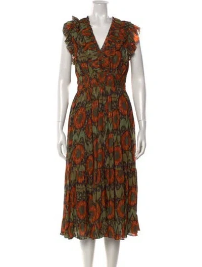 Pre-owned Ulla Johnson Printed Midi Length Dress In Brown